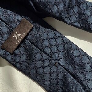 Celine Navy Blue Silk Tie 3.5” Logo Print 100% Silk Made in Ital